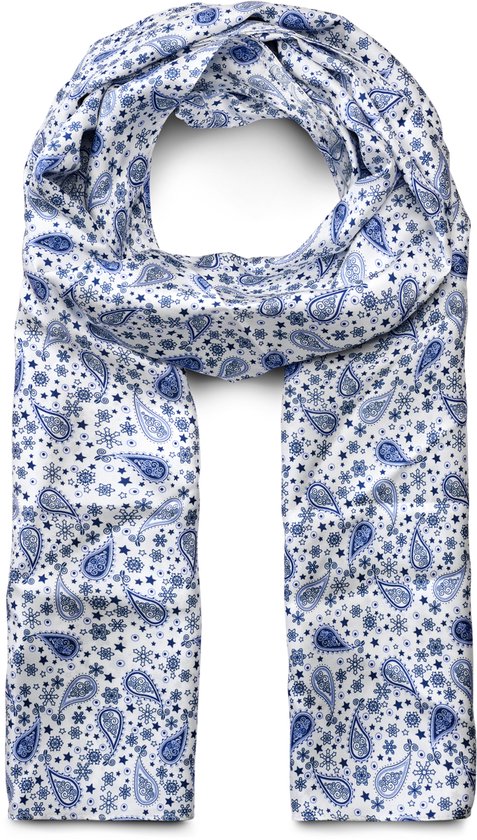 Écharpe en soie à motif cachemire blanc et bleu