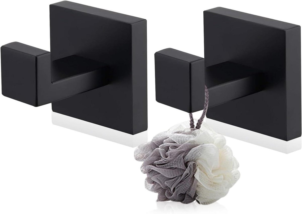 Handdoekhaken Set - Wandhaken - Badkamer Organisatie - Verborgen Montage - 2 Stuks - Matazwart
