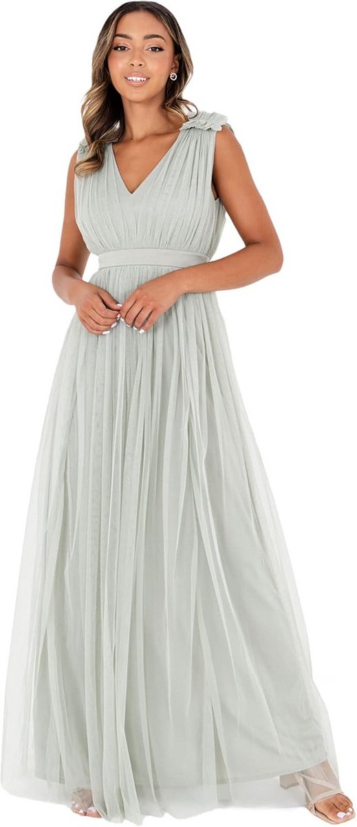 Elegante Maxi Jurk Dames Met Ruches V-Hals - Perfect Voor Bruiloft, Gala of Feest