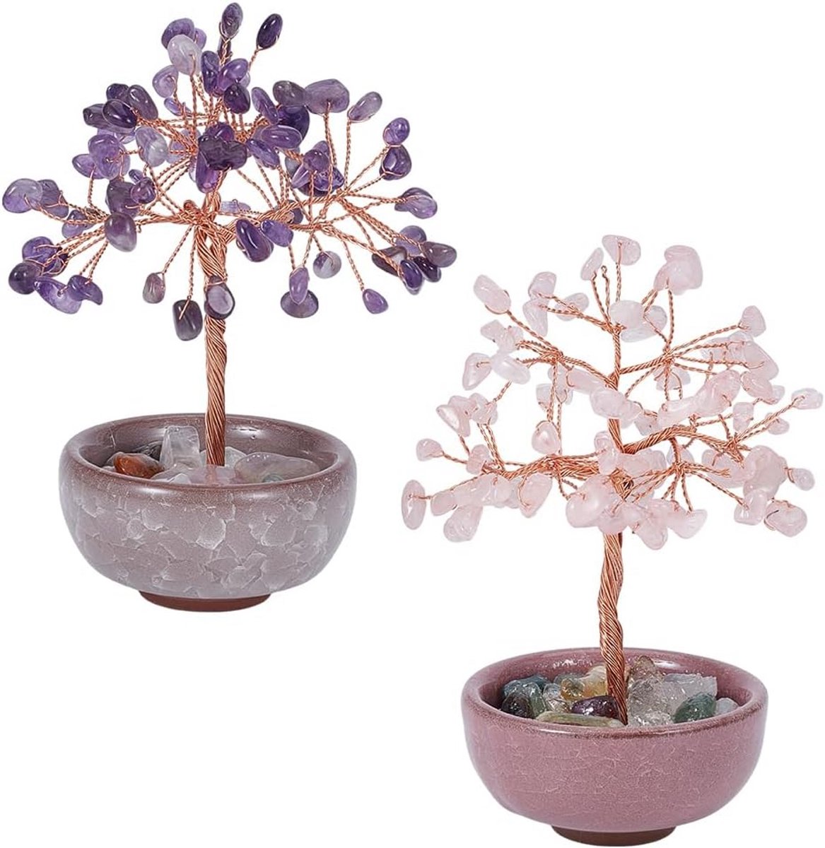Set van 2 Decoratieve Levensbomen met Kristallen voor Rust en Positiviteit