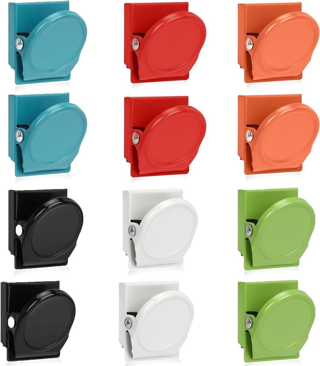12 stuks Magneetclips in diverse kleuren voor Kantoor, School en Whiteboardbos.