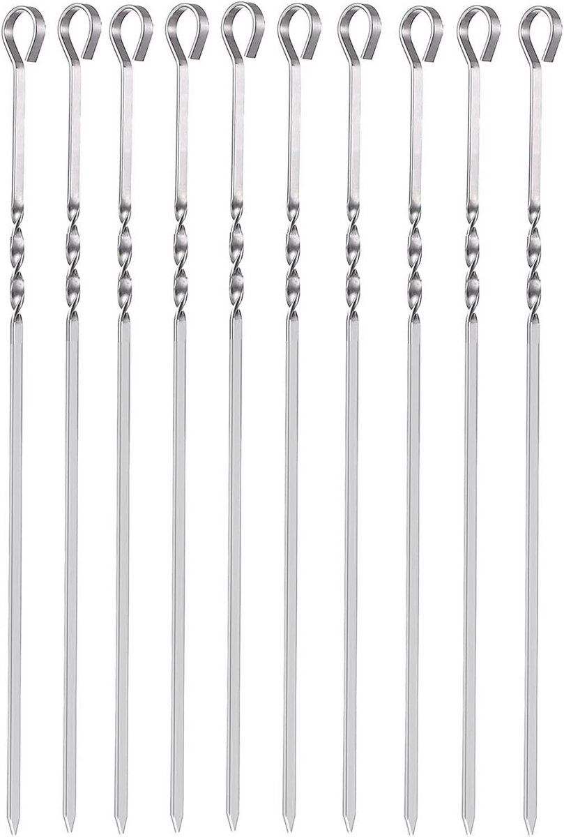 Set van 10 Platte RVS Kebab Spiesjes - Herbruikbaar voor BBQ en Grillen - 30 cm