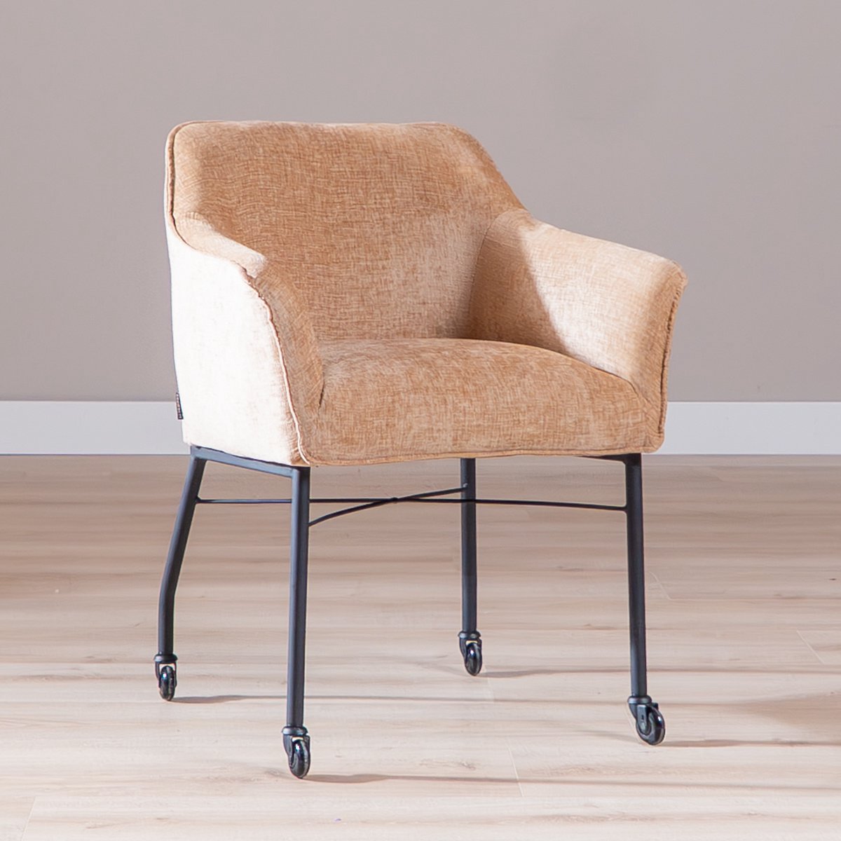 Bronx71® Eetkamerstoel met wieltjes Enzo chenille peach - stoel