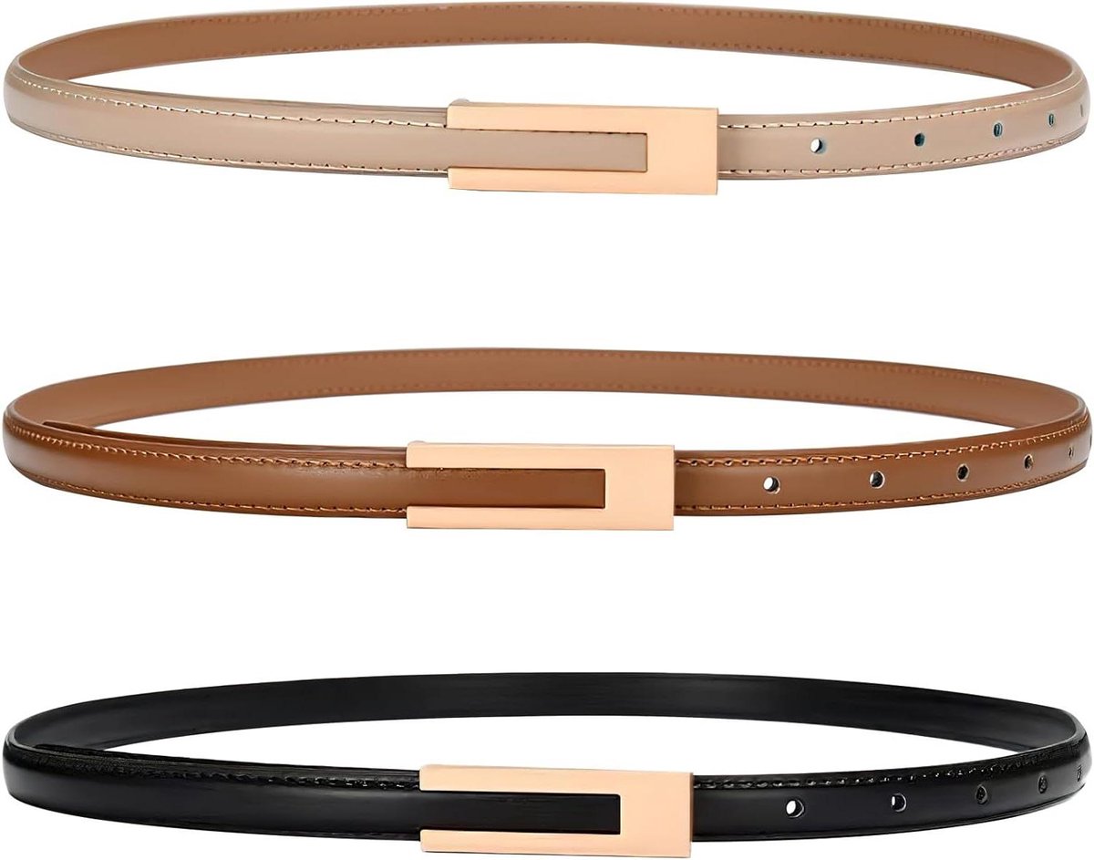 Set van 3 smalle tailleriemen voor dames - elastische dunne riem met metalen gesp - stretch skinny riem ideaal voor jeans, broeken en jurken