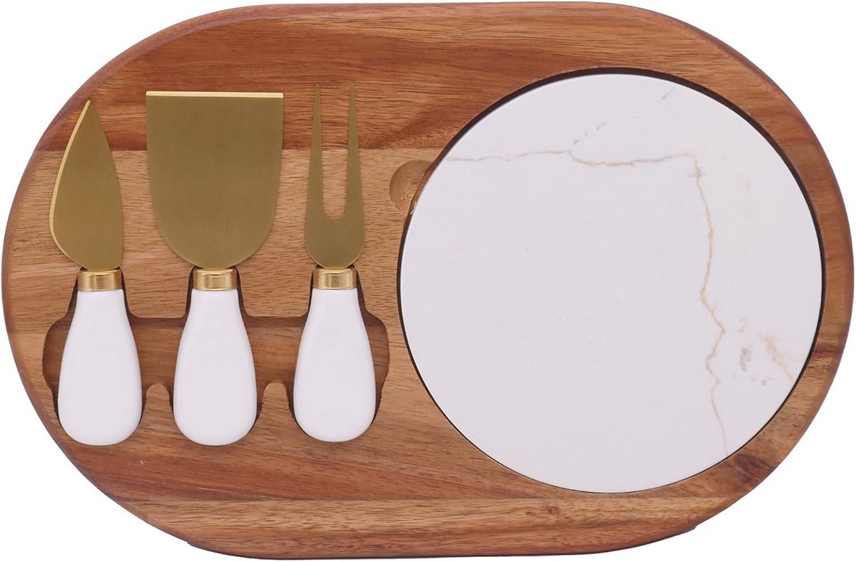 Luxe Kaasplank Set met Serveergerei en Marmeren Schaal