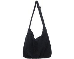 Corduroy Schoudertas Voor Dames En Heren - Grote Capaciteit Crossbody Tas Minimalistische Tas Handtas Voor Woon-Werkverkeer (Zwart)