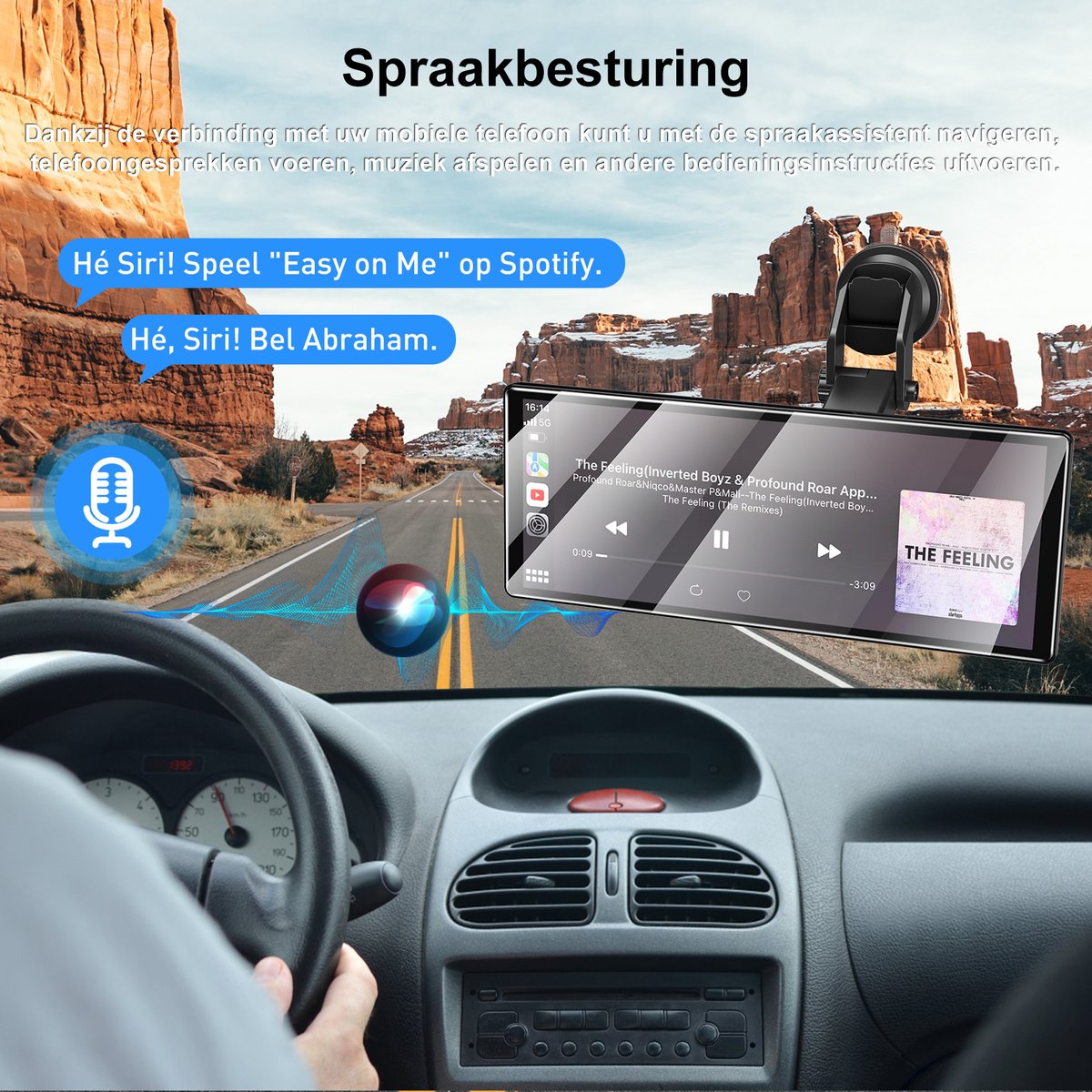 ESSGOO 11,3" draagbaar CarPlay scherm met 4K dashcam, achteruitrijcamera, draadloos Apple CarPlay & Android Auto - Afbeelding 4
