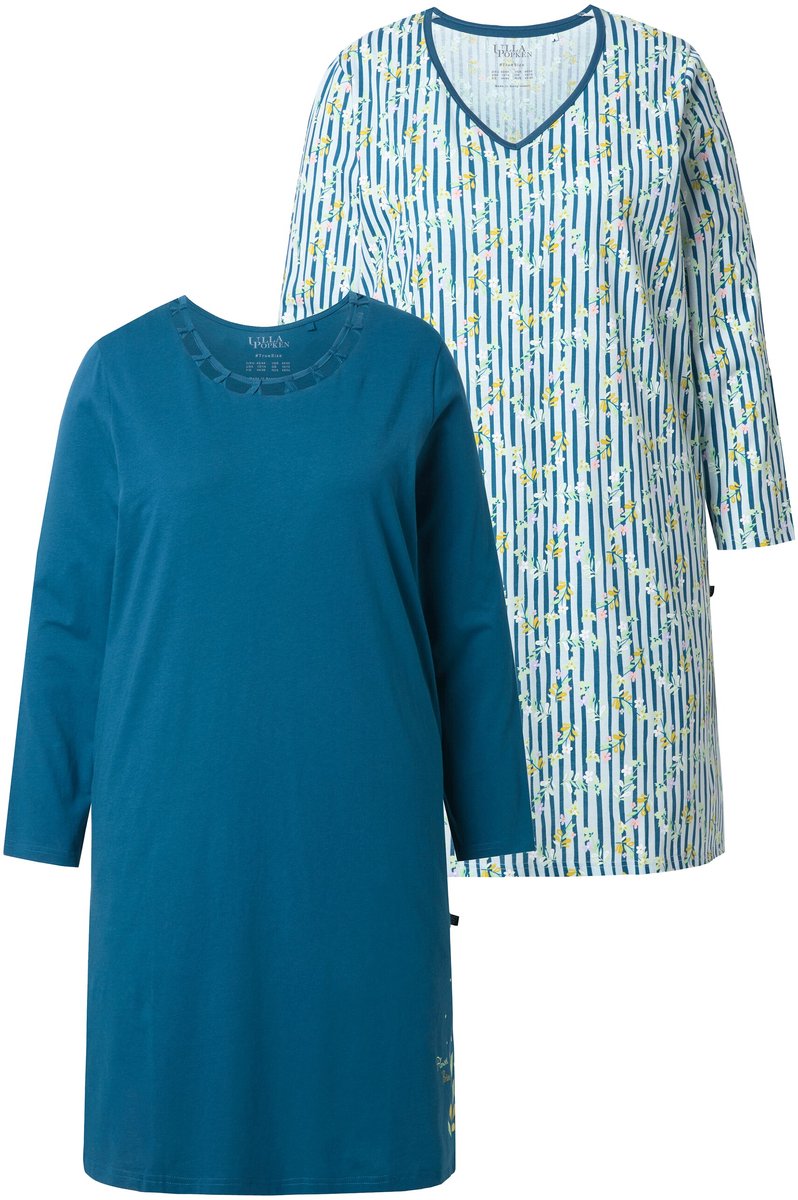 Ulla Popken Dames - Bigshirts set van 2 ronde hals / hartvormige hals - Petrol - Maat 42+