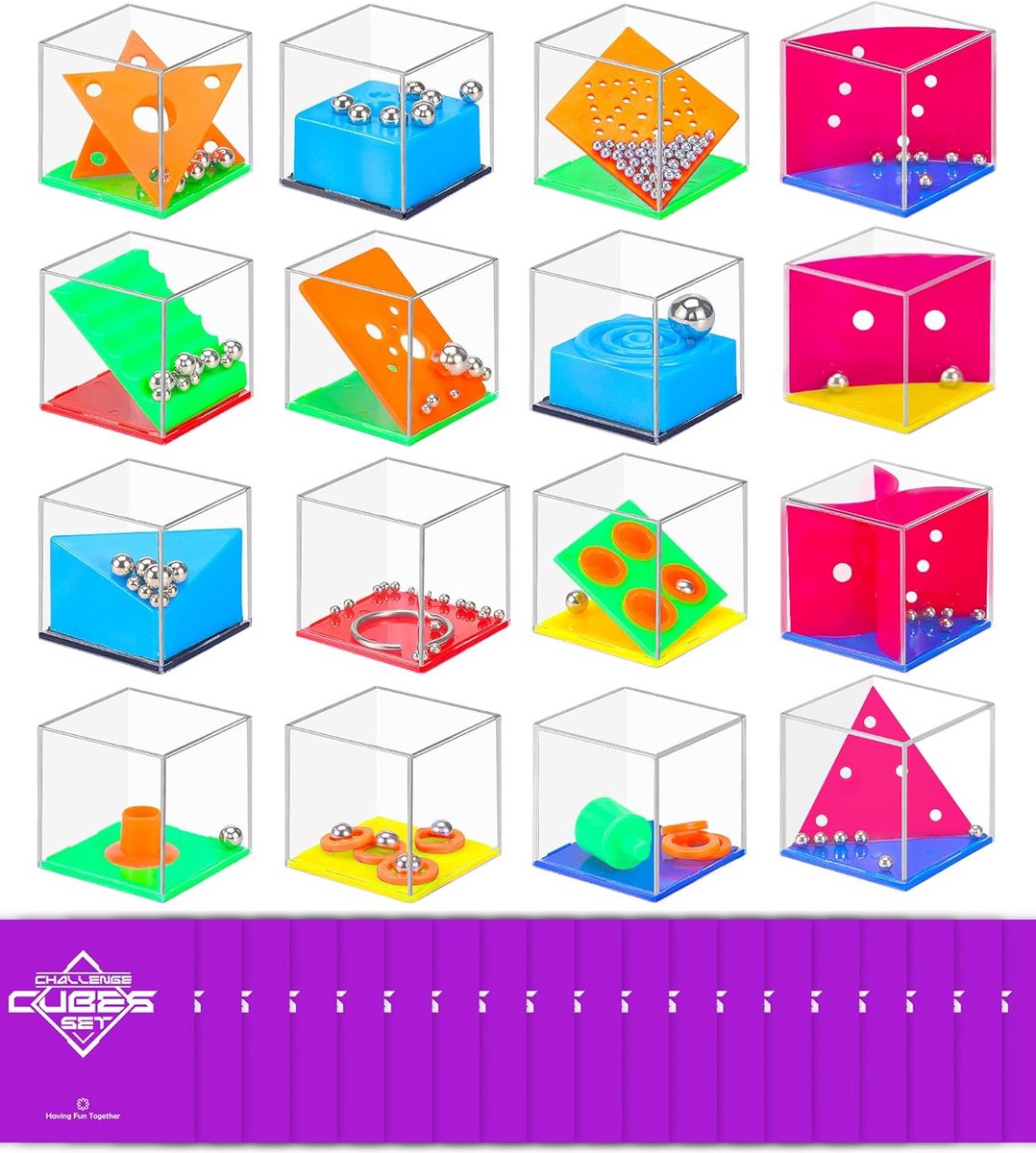 16 Diverse Geduldspellen en Puzzels in Paarse Geschenktasjes