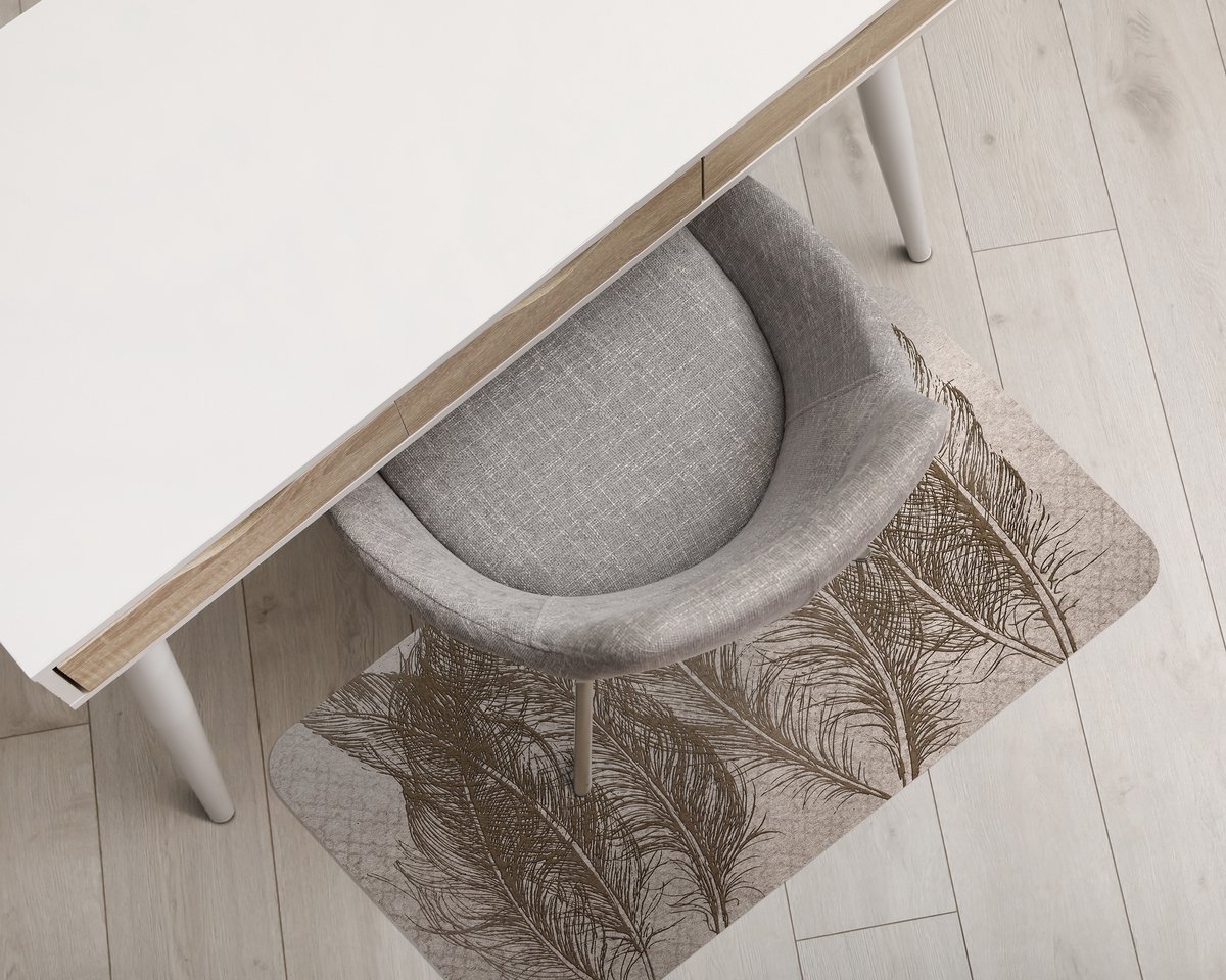Coloray Vloerbeschermer - Patroon van vogelveren Vloerbeschermer Bureaustoel - 100x70 cm - Bruin Vloerbeschermer Harde Vloer - Motif Vloerbeschermer - PVC Vloerbeschermer - Rechthoekige Mat - Vintage Thema