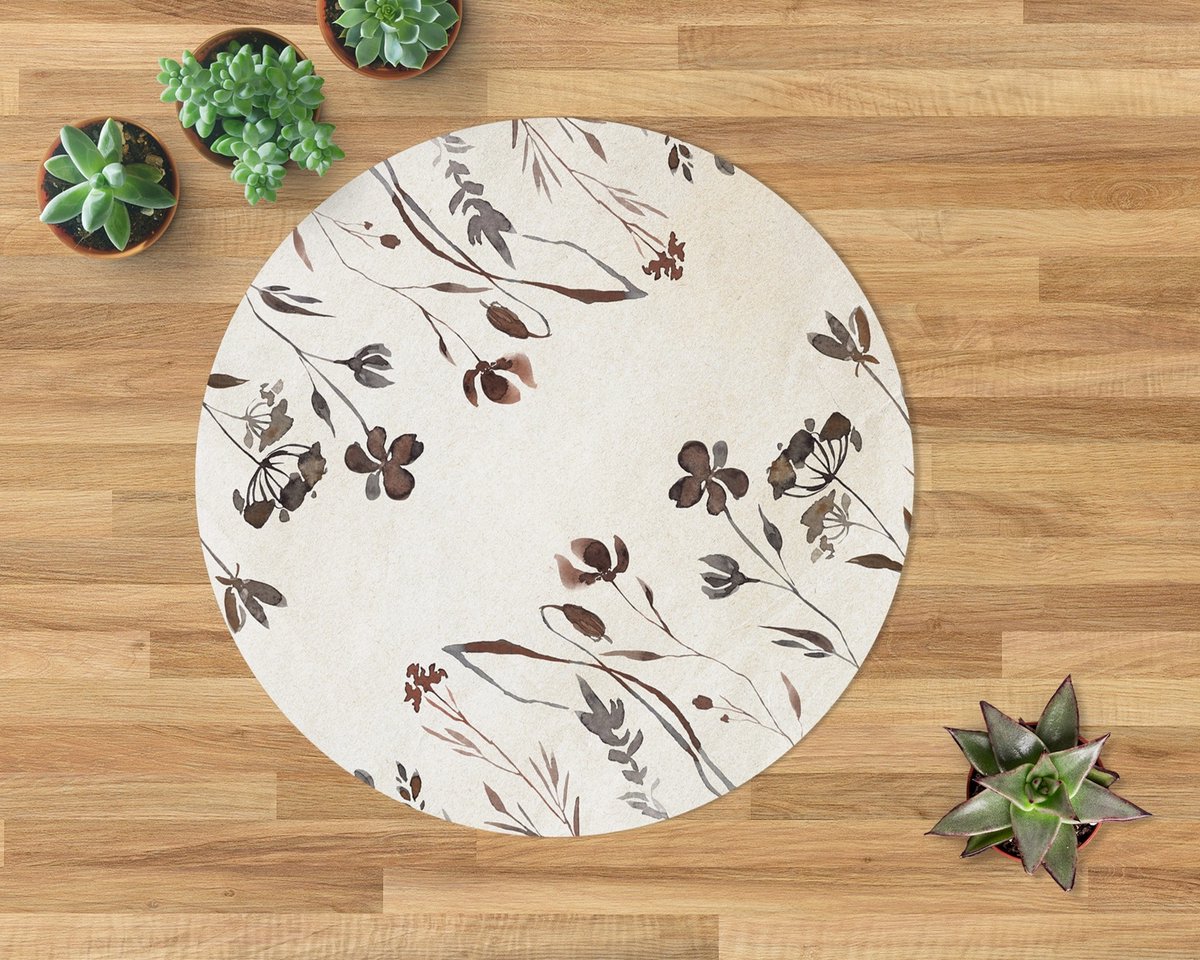 Coloray Vloerbeschermer - Schaduwen van bloemen Stoel Mat - 100x100 cm - Beige Computer Stoel Mat - Vloerbeschermer Bureaustoelmat - PVC Vloerbeschermer - Ronde Mat - Natuur Thema