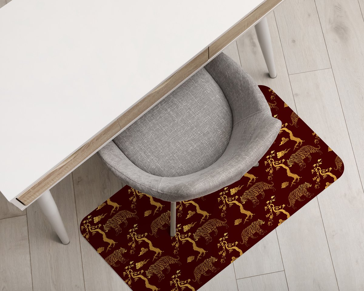 Coloray Vloerbeschermer - Gouden Tijgerboom Bureaustoel Vloerbeschermer - 120x90 cm - Rood Computer Stoel Mat - Vloerbeschermer Bureaustoelmat - PVC Vloerbeschermer - Rechthoekige Mat - Etnische Thema
