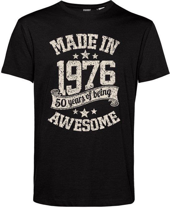 T-shirt fabriqué en 1975 | chemise 50 ans | cadeau d'anniversaire pour hommes | Noir | taille L.