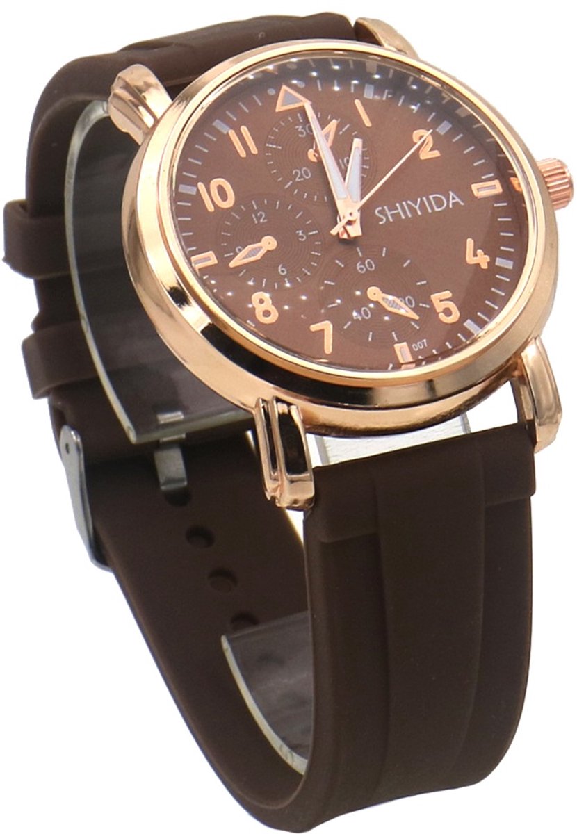Horloge - quartz - rubber band - bruin - unisex