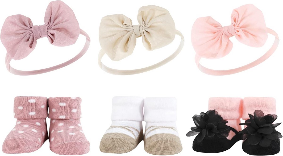Babymeisje Cadeauset: Hoofdband en Sokjes - Blush Taupe - Unieke Kraamcadeau