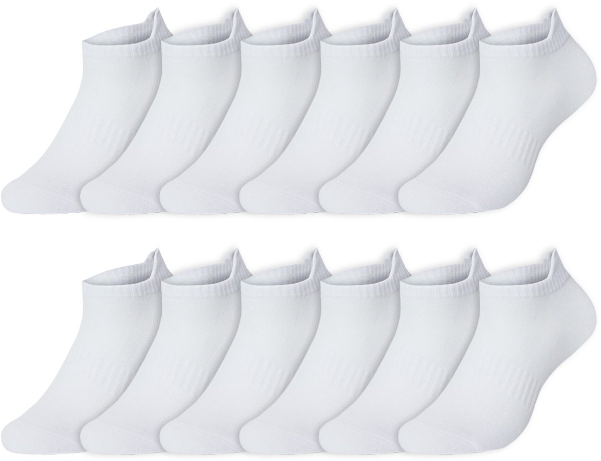 Sneakersokken met lipje | Wit | Elastisch | Katoen | Merk: Benyson | Geslacht: Dames en Heren | Maat: 39-42/ 43-46 | 12 paar