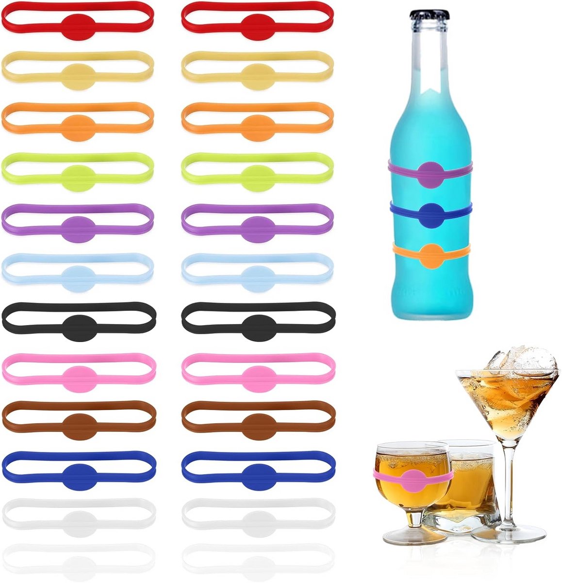 Herbruikbare Siliconen Glasringen Markeringen voor Drinkglazen en Champagneglazen