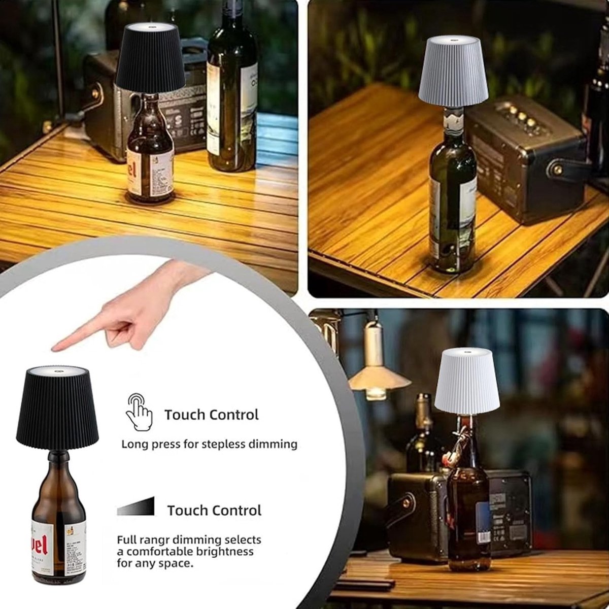 Draadloze flessenlamp, LED-wijnfleslamp, oplaadbare, draadloze flessenlamp met aanraakbediening en 3 kleurtemperaturen, voor slaapkamer, restaurant, bar - USB-oplaadbare flessentafellamp met dimfunctie (goud)-Decoratieve bureaulamp — cadeau in Wonen & Interieur - foto 3