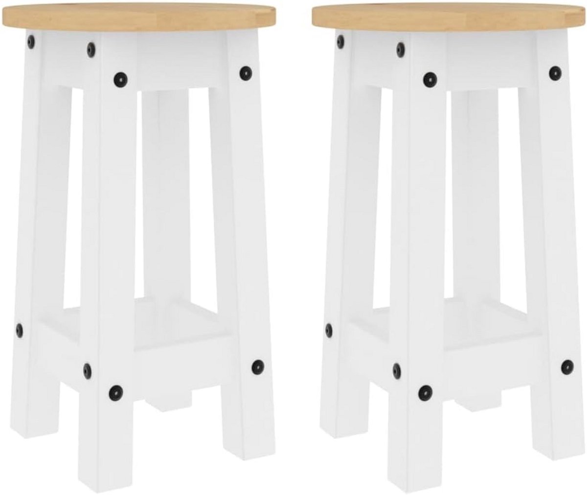 Set van 2 Houten Barkrukken 2-delig Wit Massief Grenenhout - Keuken Barstoelen
