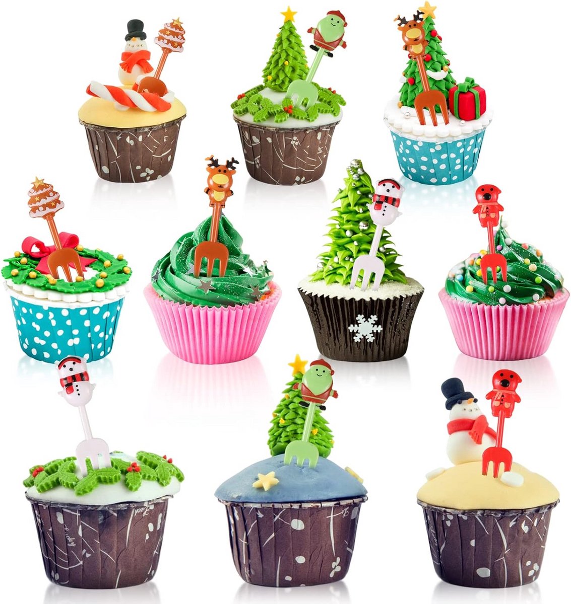 Fruitvorkjes Kerst en Feestjes - 10 Stuks Herbruikbare Cocktailprikkers Desserts