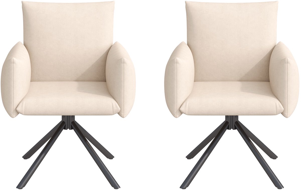 Merax Eetkamerstoelen Set van 2 - Velvet/Fluweel - Beige - 360° Draaibaar - Met Armleuningen - Metalen Onderstel - 150 kg
