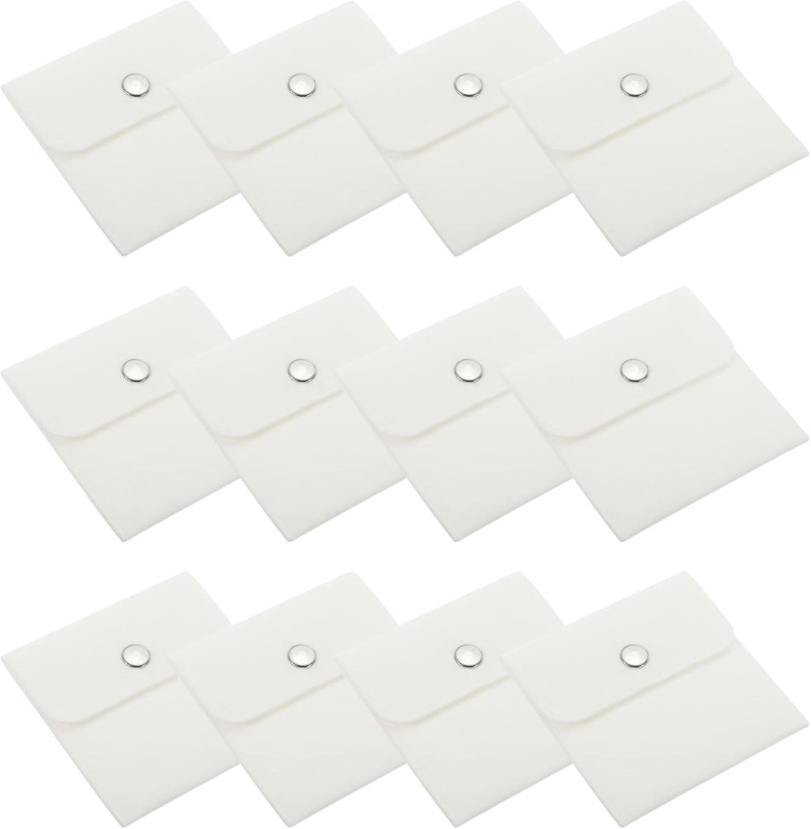 12 x 10 cm Juwelen Tassen - 12 Stuks Fluwelen Tassen met Drukknop - Draagbare Opbergtas voor Oorbellen - Armbanden - Kettingen - Ringen - Horloge - Wit