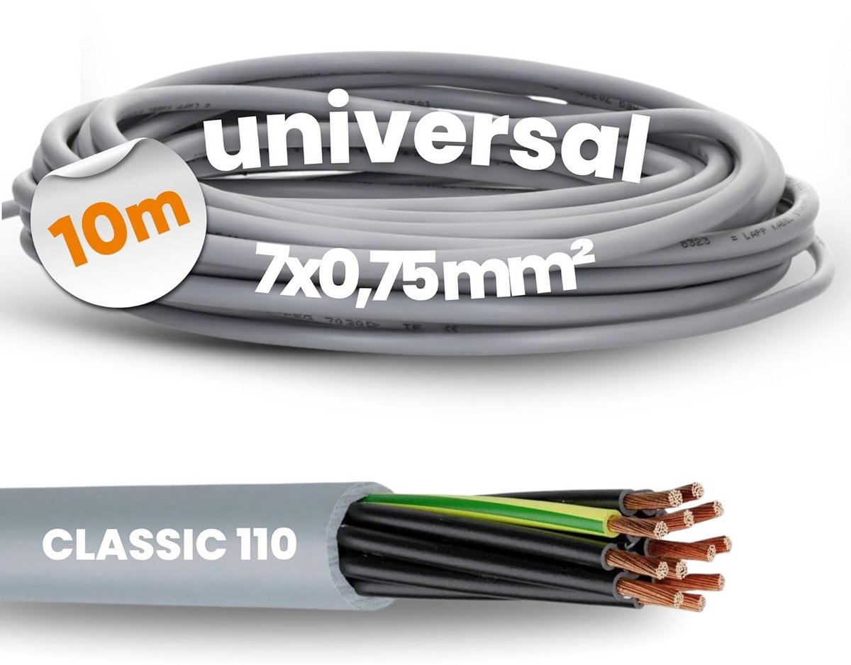 Flexibele Stuurleiding 10 Meter PVC Installatiekabel 7-aderig 7x0.75mm² met Aardgeleider
