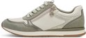 Zijzicht van een groene en witte Tamaris sneaker met veter en ritssluiting.