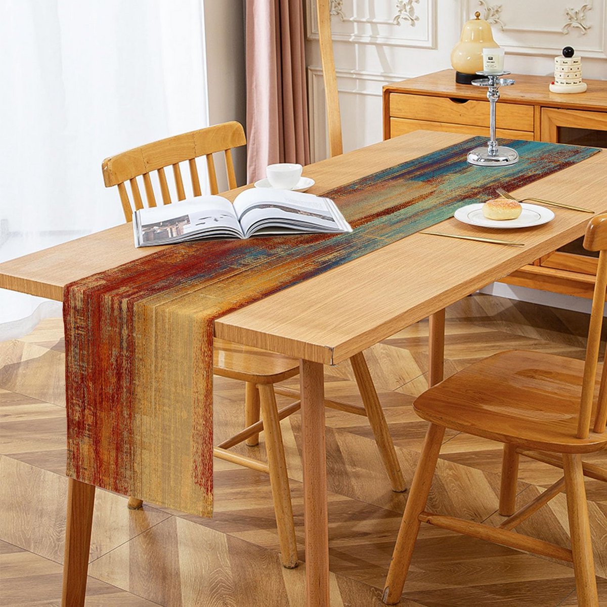 Oranje Tafelloper 33x183 cm met Moderne Kunstschildering
