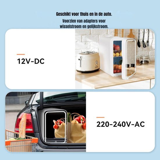 Aurixi® Skincare Fridge - Mini Koelkast 8 Liter - Met Spiegel en Verlichting - Mini Fridge - Make up Koelkast 12v - Skincare Organizer - Skincare Koelkast - Small Fridge - Cosmetica - Wit - 26cm x 21cm x 30cm — afbeelding 5