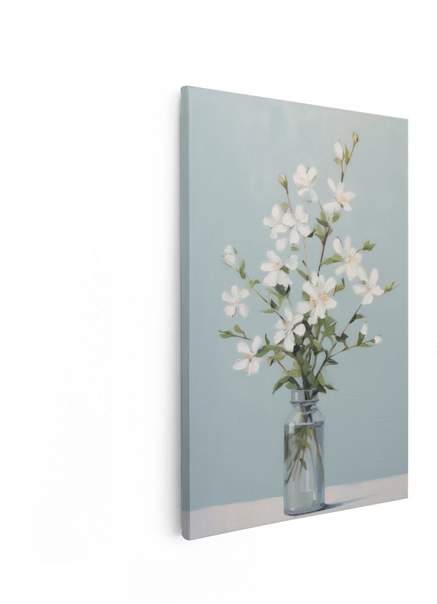 Artaza Canvas Schilderij Bloemen Stilleven - 80x120 cm - Wanddecoratie Witte Bloemen In Vaas - Muurdecoratie Olieverf - Decoratie Woonkamer
