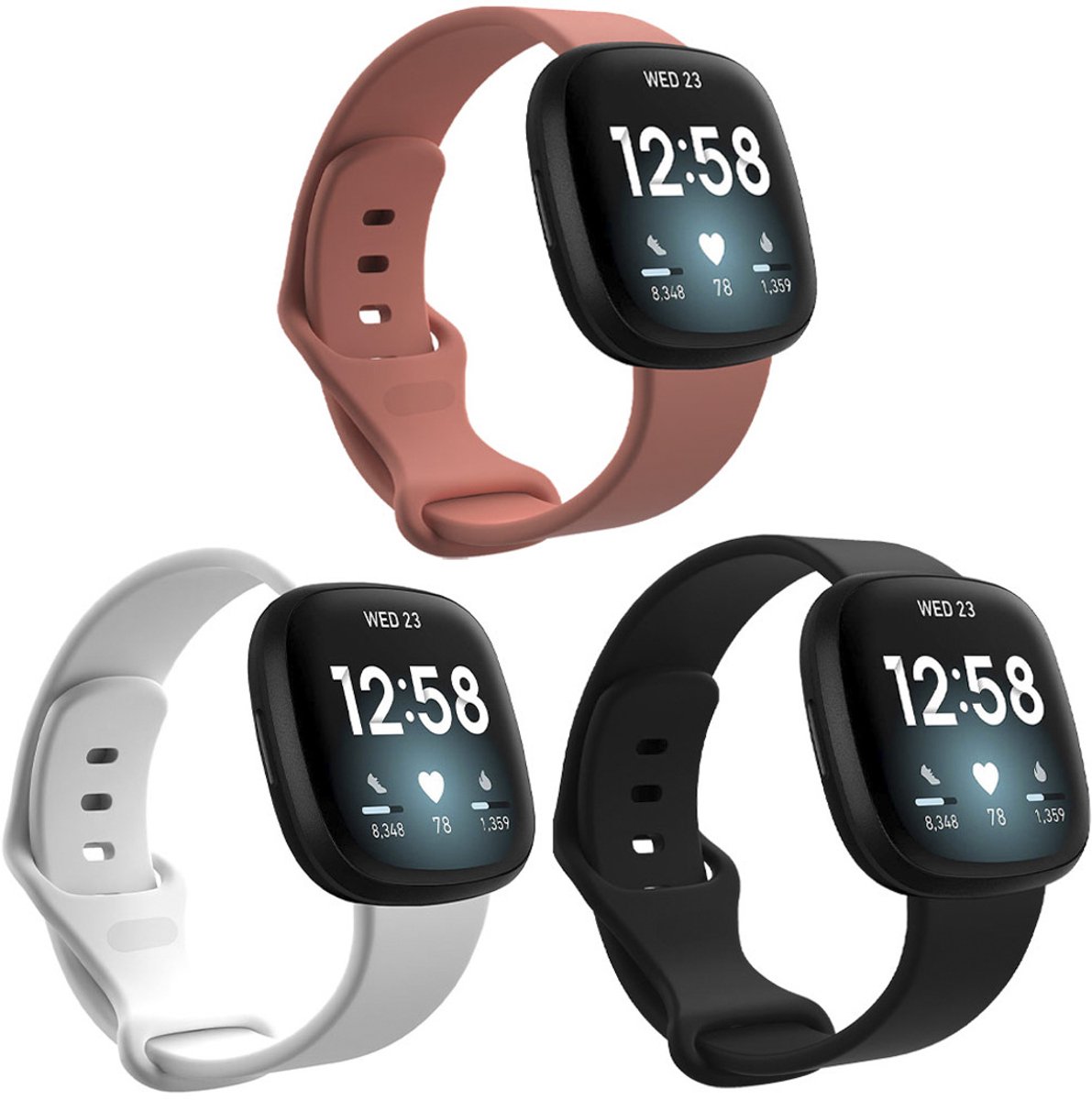 Siliconen bandje - Geschikt voor Fitbit Sense/ Versa 3/ Versa 4/ Sense 2 - Wit