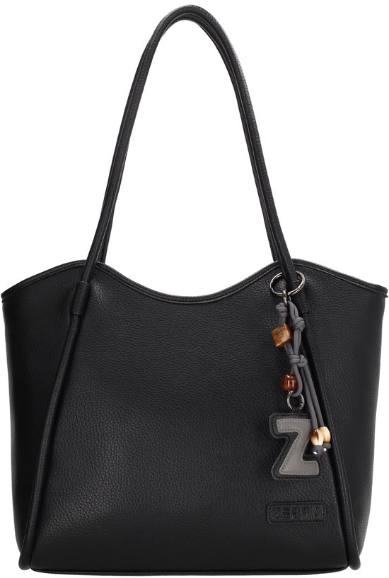 Zwarte shopper met een decoratieve 'Z' bedel en bruine en zwarte kralen.