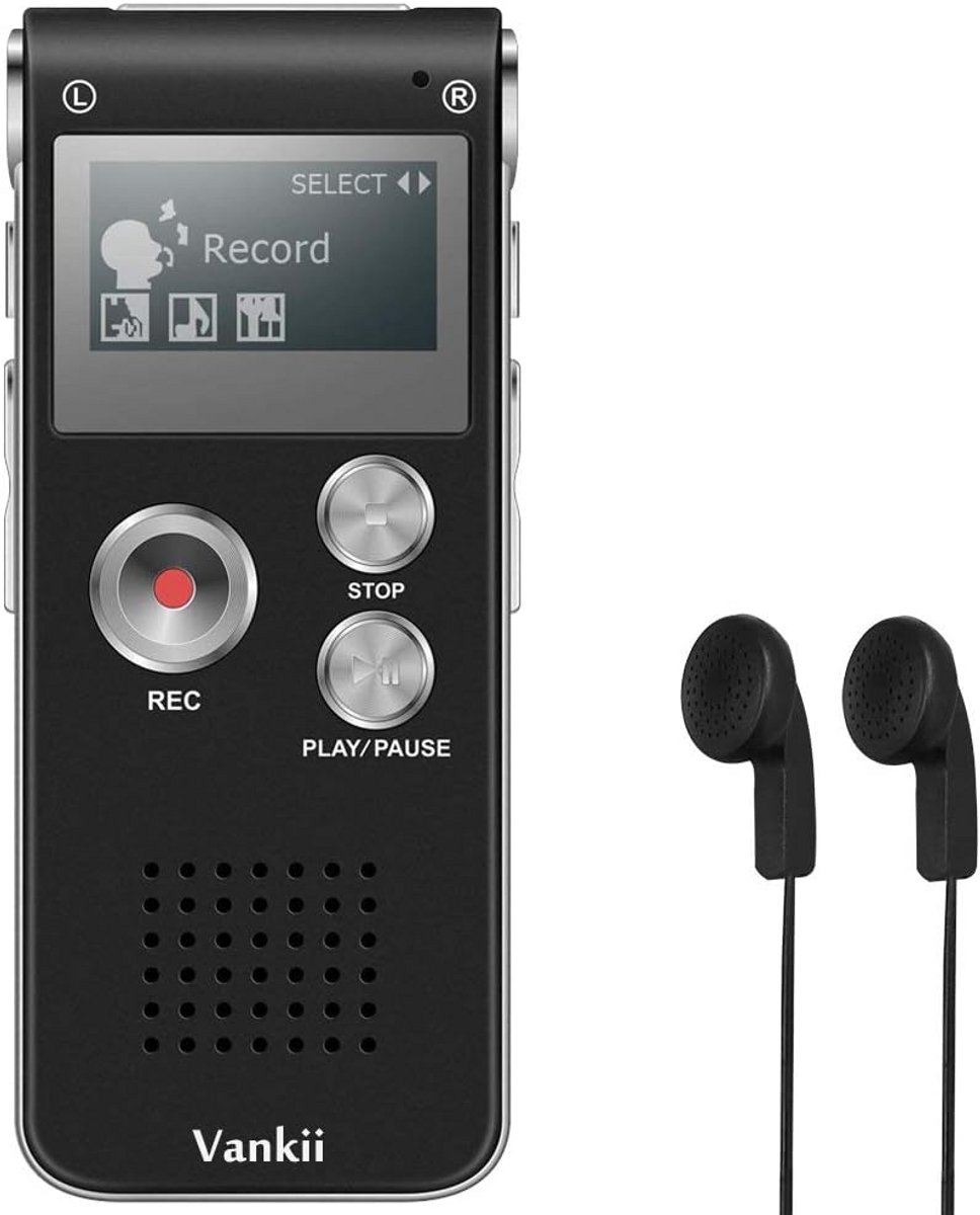 Digitale Dicteerapparaat met 8GB Geheugen en MP3 Speler, Hoge Kwaliteit Audio Opname