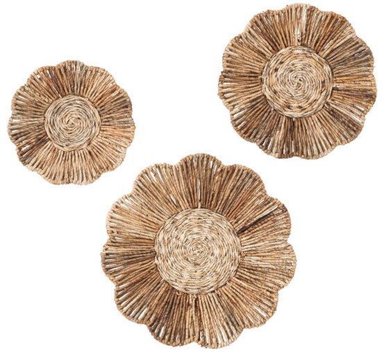 MUST Living Décoration murale Fleur, lot de 3, Ø40x6 cm / Ø50x6 cm / Ø62x6 cm, abaca