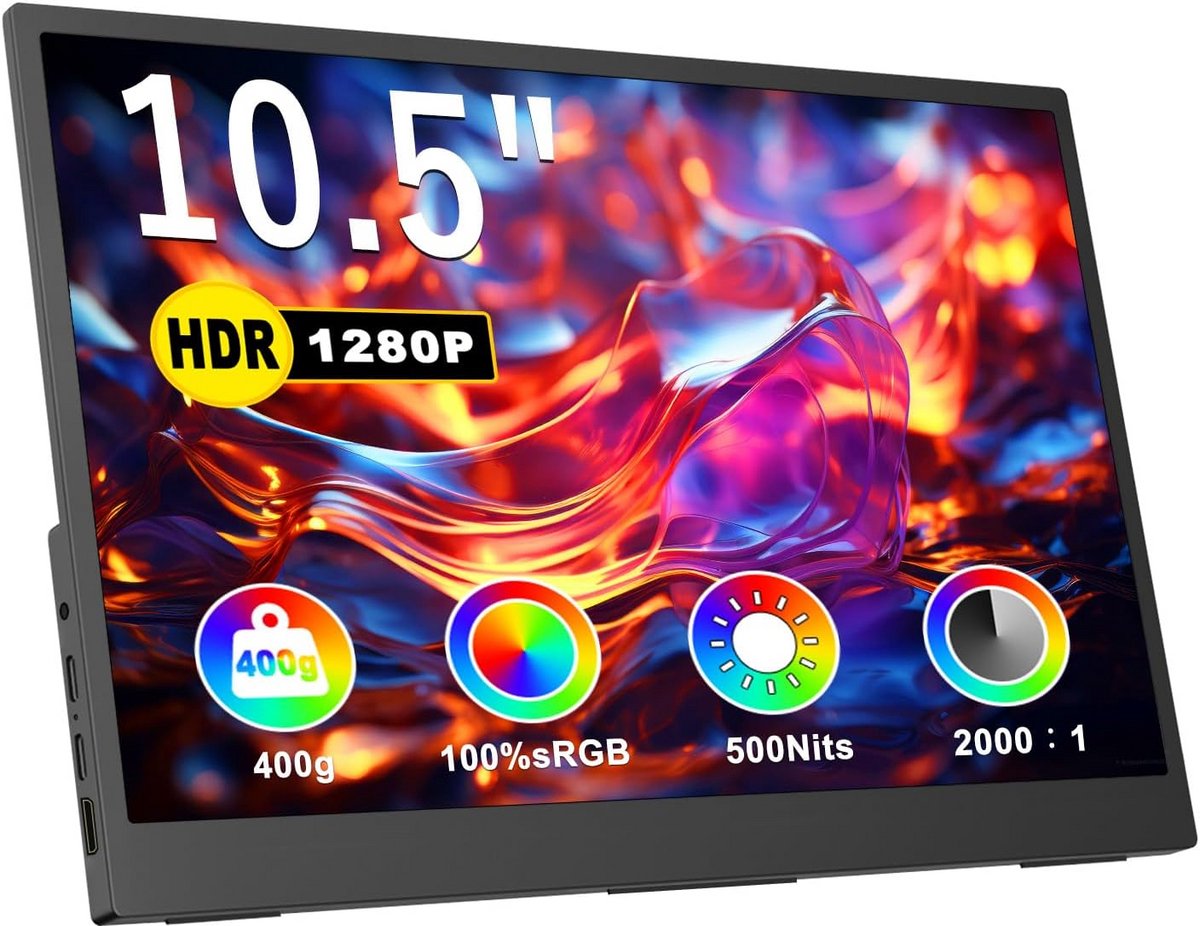 10.5 inch Draagbare Monitor FHD 1920x1280 USB-C HDMI - Ultra Dun & Lichtgewicht Display