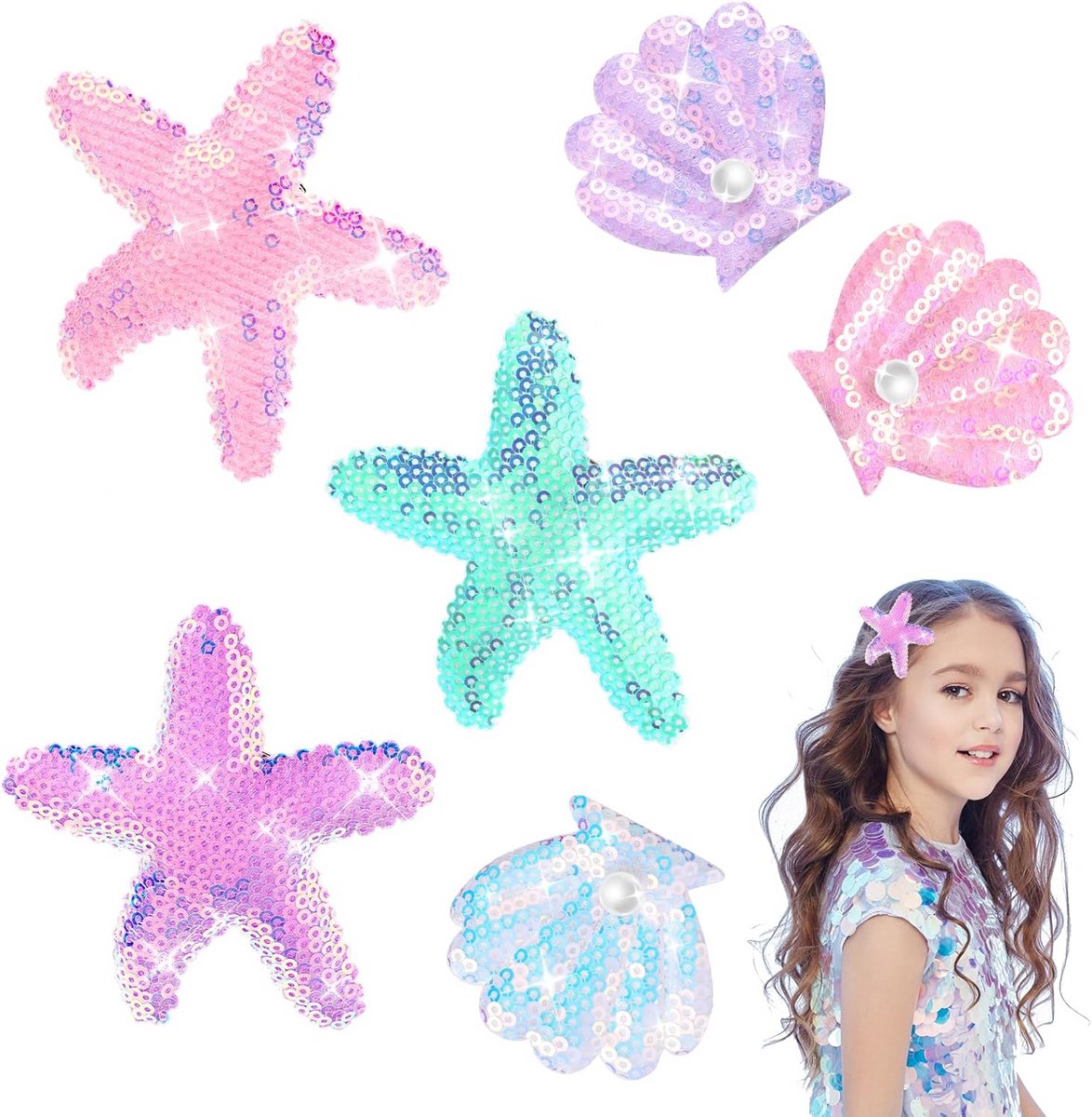 Set van 6 Zee Thema Haarspeldjes met Schelpen en Zeesterren voor Dames en Meisjes