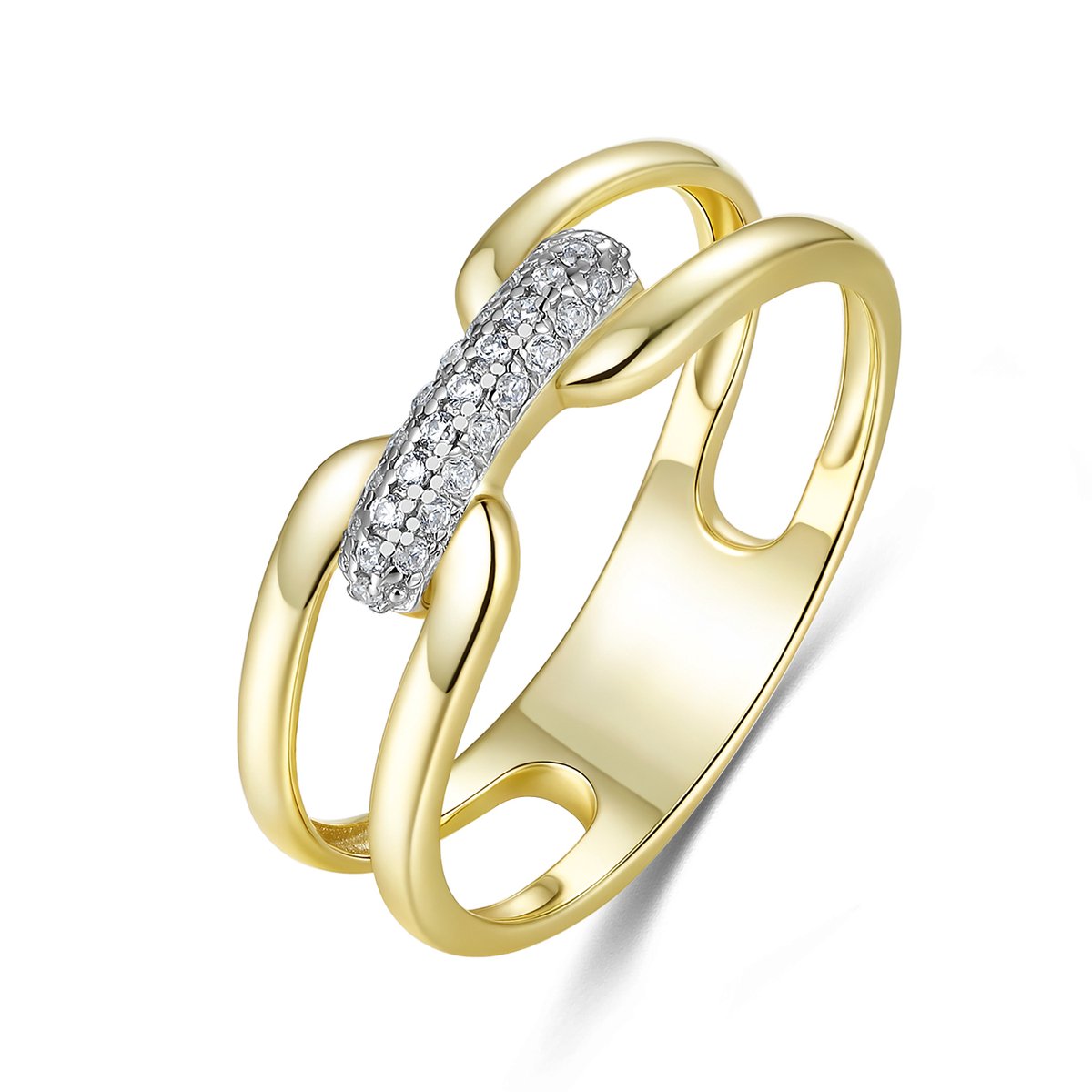 9NB-1670-54 - New Bling - Zilveren Ring Open met Zirkonia - Goudkleurig - Maat 54