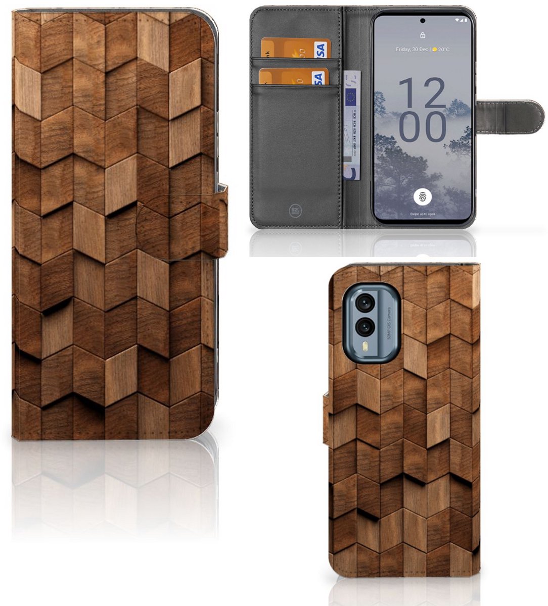 Boekhoesje voor Book Style Case voor Nokia X30 Wooden Cubes