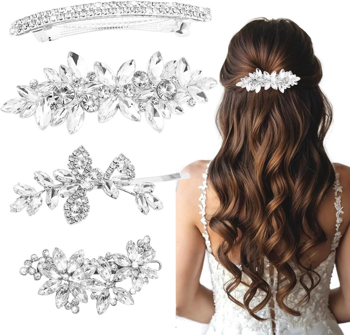 4 Elegante Kristallen Haarspelden Set voor Bruid en Bruidsmeisjes