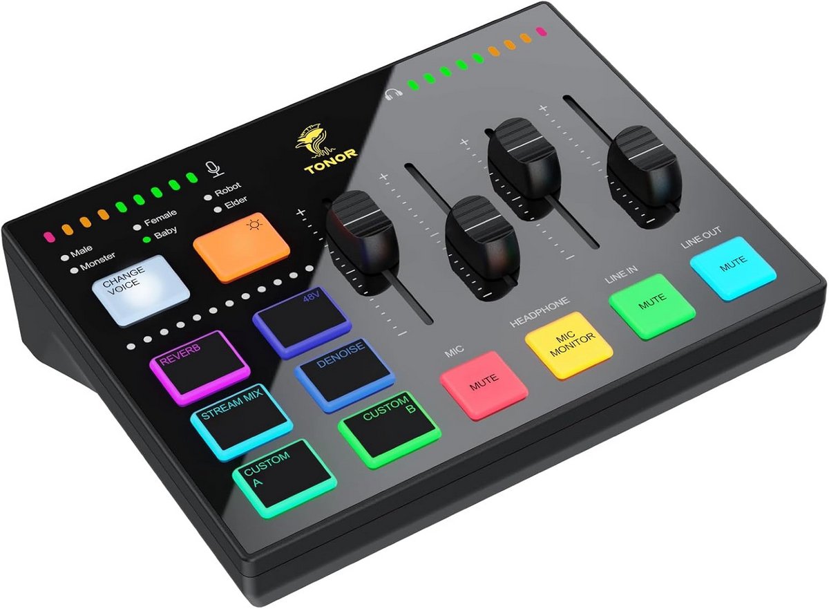 Professionele Audio Interface Mixer voor Streaming, Podcasting en Studio Opnames met XLR & 6.35mm Ingang