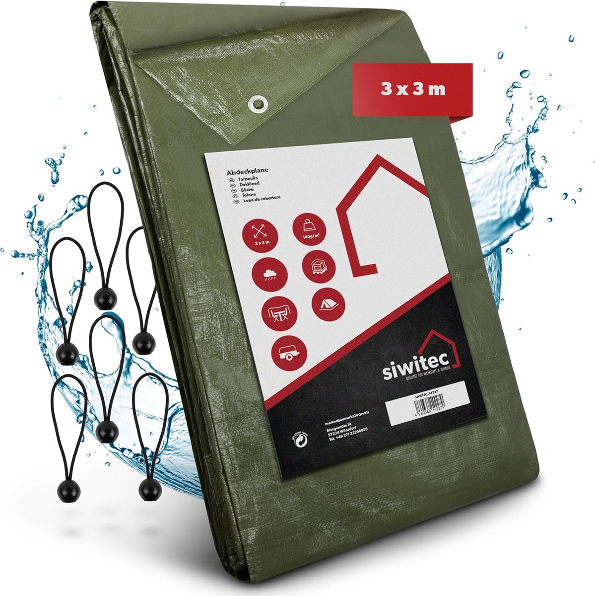 Waterdicht Zeil 3x3m (140 g/m²) met Oogringen en Insluitringen - Stevig Beschermzeil voor Tuinmeubels, Hout en Boot