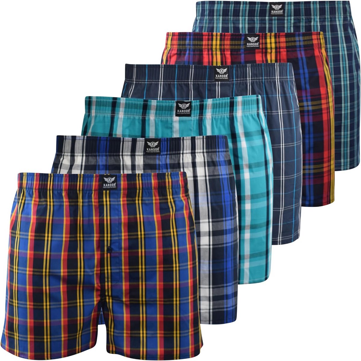 Multipack 6 Katoenen Boxershorts Heren Loose Fit Geruit Ademend Ondergoed