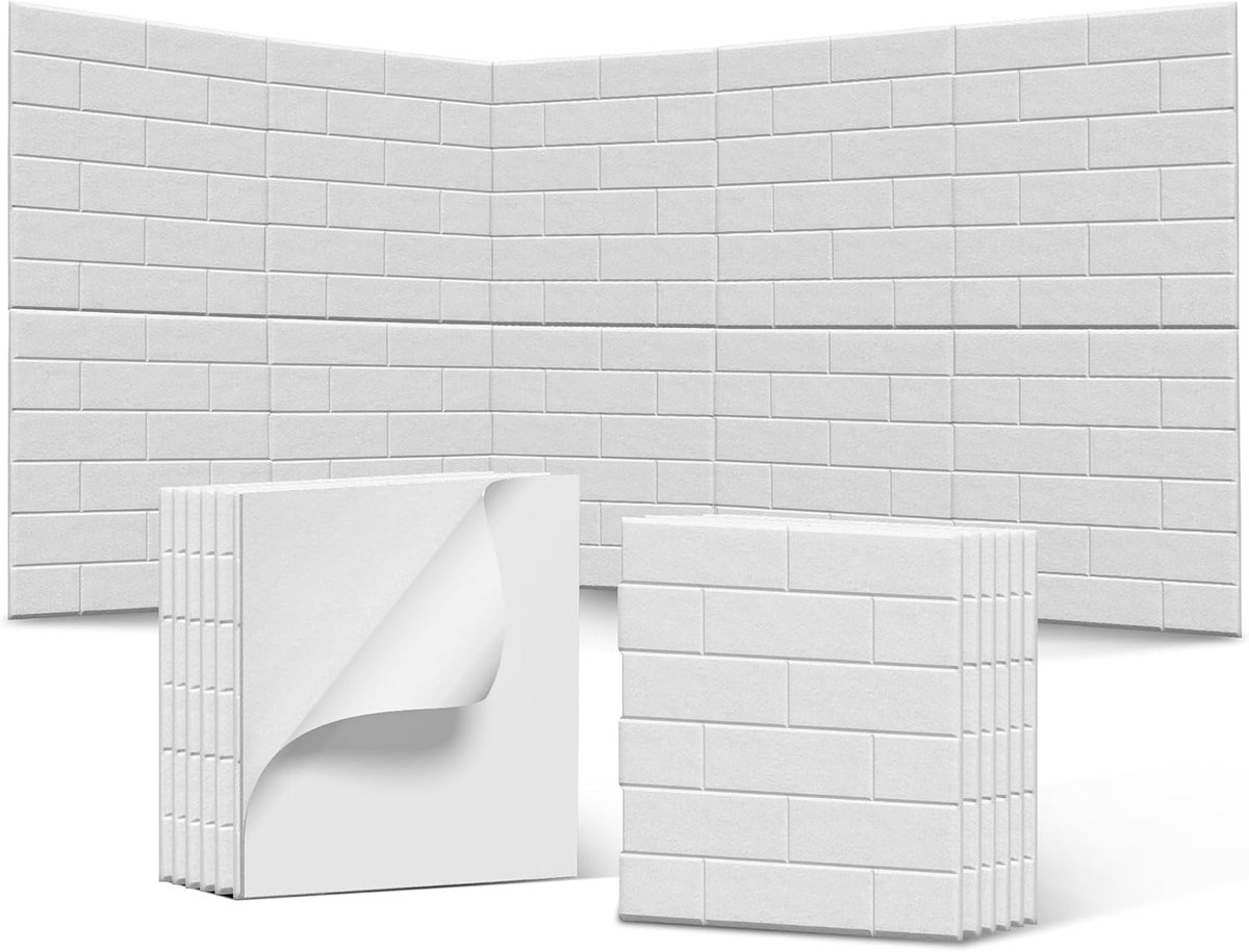 Pak Van 12 - Vierkante Zelfklevende Geluidsisolatiepanelen - 30 x 30 cm - Polyestervezel - Geluidsisolatie Wandpanelen - Akoestische Wandbekleding - Voor Studio, Kantoor En Slaapkamer - Wit - NAIZY