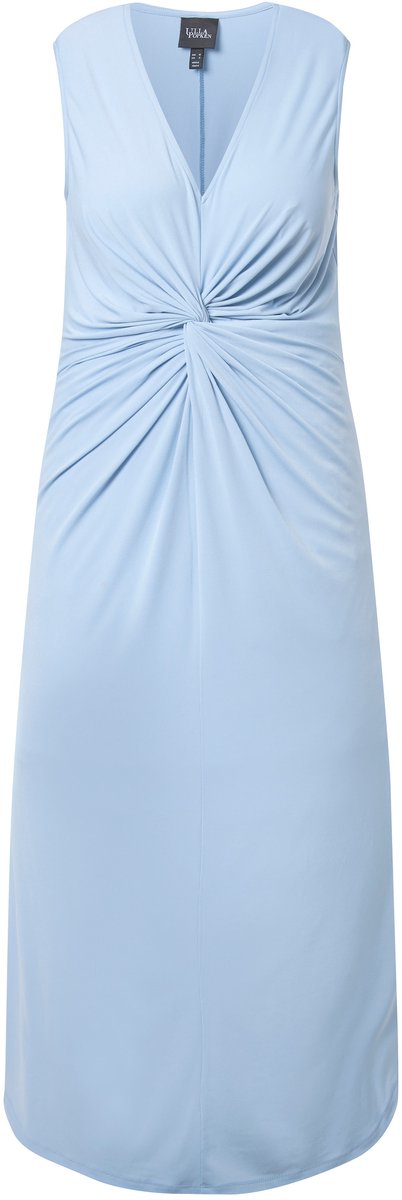 Ulla Popken - Dames - Jersey maxi-jurk mouwloos gedrapeerd - Rookblauw - Maat 46