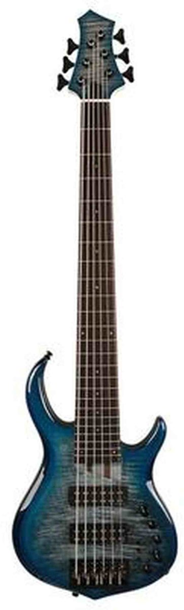 Sire M7+ A6/TBL Marcus Miller 6-snarige basgitaar, swamp ash met flame maple top, 35 inch, Heritage-3 preamp, Transparent Blue