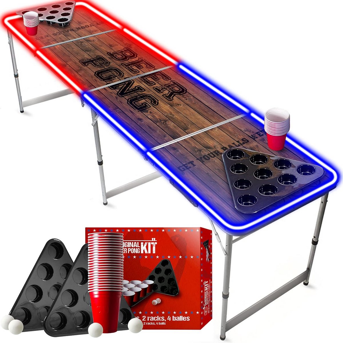 LED Verlichte Beer Pong Tafel Set met Rackets en Bekers