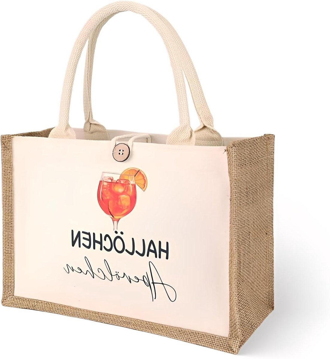 Geschenktas van jute voor vrouwen - Duurzame boodschappentas voor Aperol-liefhebbers.