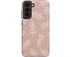 Casetastic hoesje geschikt voor Samsung Galaxy S21 FE 5G - Dubbellaagse bescherming - Beige Zand Verenpracht - Fashion Case - Wit Perzik