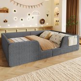 Gestoffeerd bed - 140 x 190 cm - afneembare veiligheidshekken - met ingebouwde opbergzak - fluweel - grijs - zonder matras
